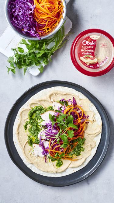 Chicken Wrap with Hommus, Kale & Spinach Pesto